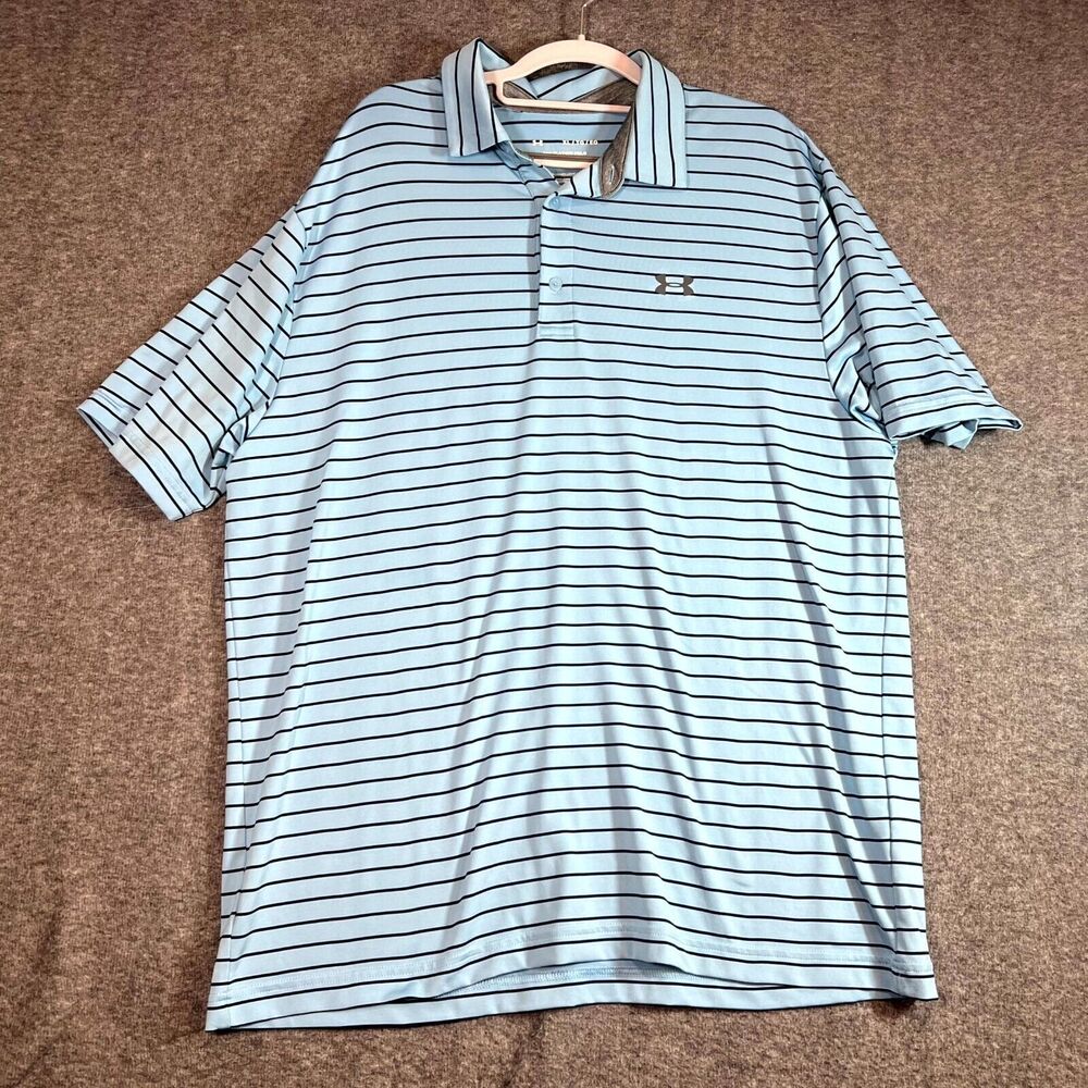 Under Armour Polo Shirt Mens Large XL Light Blue Striped The Playoff Golf